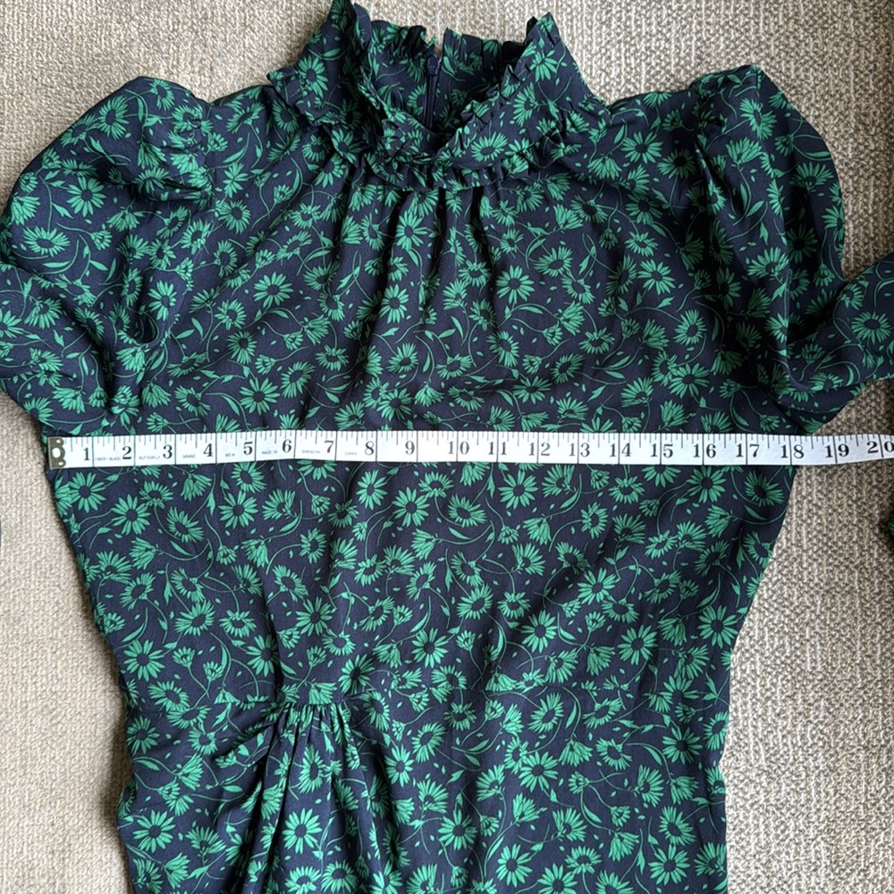 ZARA Elegant Green Floral Dress Sz M - Picture 8 of 13